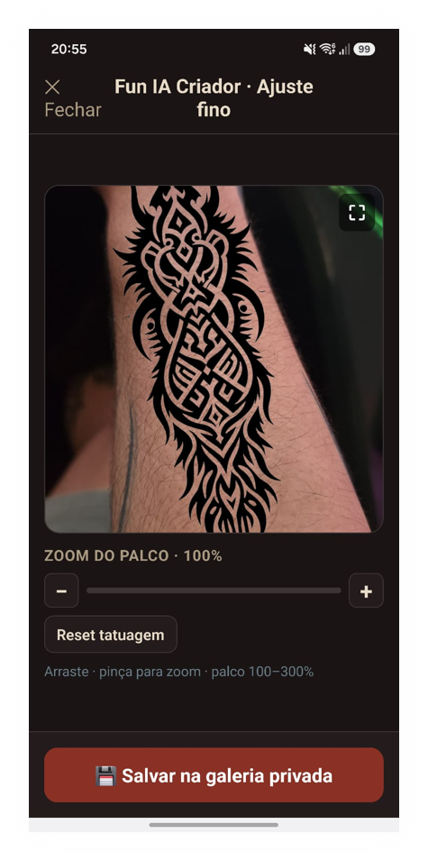 Ajuste fino da tatuagem na foto do braço